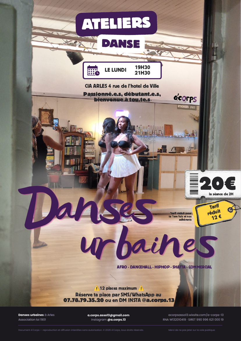Affiche officielle Ateliers Danse A'Corps, CIA Arles